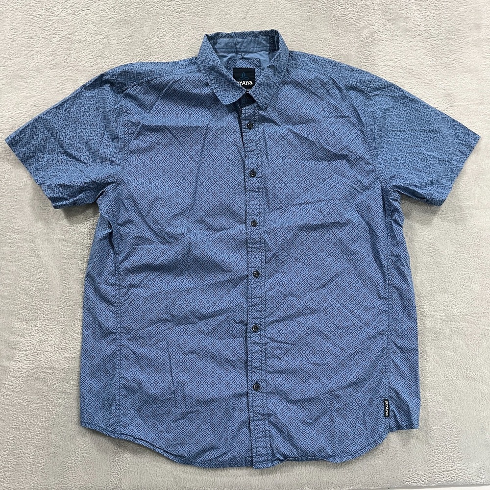 prAna Shirt Mens XL Geometric Abstract Button Front Short Sleeve Preppy
